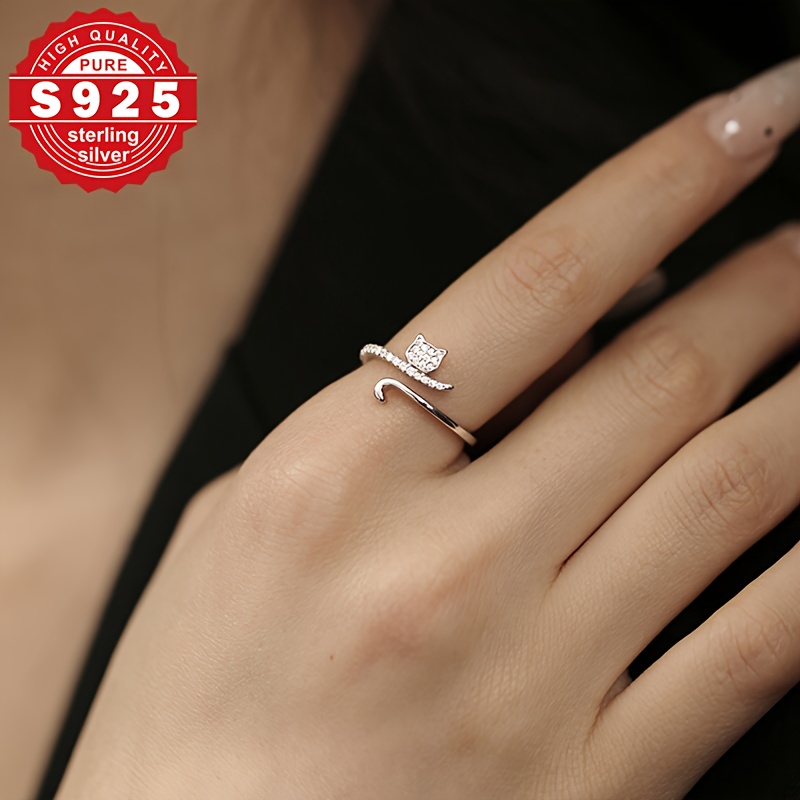 Women's S925 Sterling Silver Open Ring with Synthetic Zirconia
